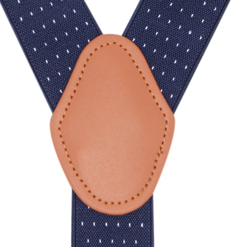 Bioterti Men's Y-Shaped Heavy Duty Suspenders - 6 Metal Clips, Elastic Straps (Navy Dots) - Image 2